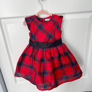 Hope & Henry Plaid Sleeveless Bow Holiday Tulle Lined Toddler Dress - 18-24 m